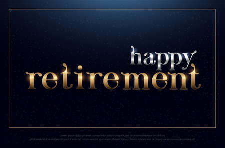 happy retirement party silver and golden on blue background. retirement design for banner, card, t shirt or printing. vector illustrationのイラスト素材