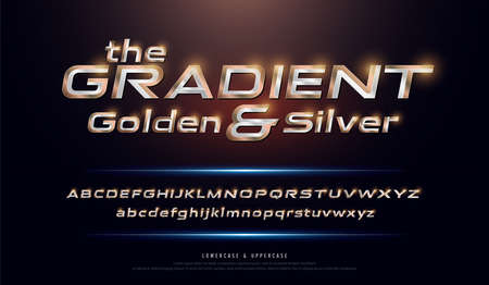 Silver and Golden Gradient Colored Metal alphabet font.のイラスト素材