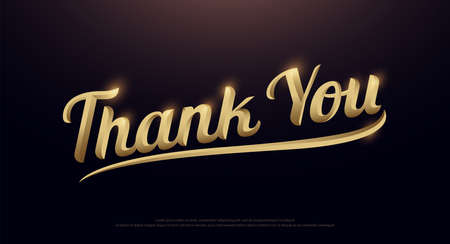Thank You Golden Logo. Calligraphy lettering. Handwritten phrase with gold text on dark background. vector illustrationのイラスト素材