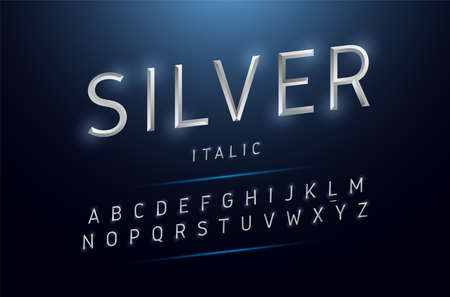 Alphabet silver metallic and effect designs. Exclusive letters typography italic font digital, technology and sport concept. vector illustratorのイラスト素材