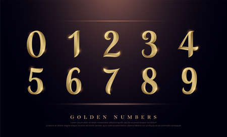 Elegant Numbers Gold Colored Metal Chrome alphabet font. Number typography classic style golden font set for logo, Poster, Invitation. vector illustrationのイラスト素材