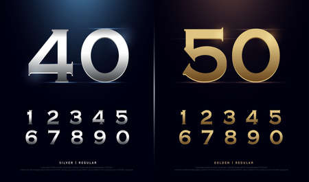 Set of gold metal number. Vector golden and silver numbers. 1, 2, 3, 4, 5, 6, 7, 8, 9, 10, logo...