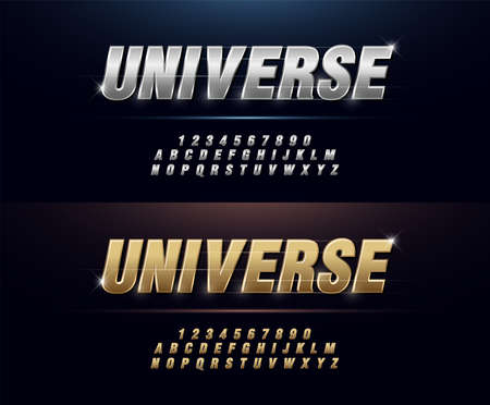 Elegant Silver and Golden Colored Metal Chrome Alphabet Font. Typography modern style gold font set for logo, Poster, Invitation. vector illustrationのイラスト素材