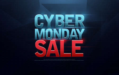 Cyber monday sale logo design. Letters on dark blue background. Digital shopping discount. vector illustrationのイラスト素材