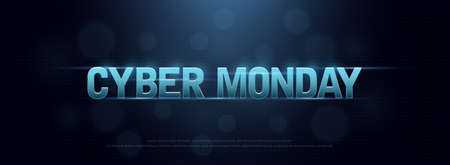 Cyber monday sale logo technology design concept. Letters on dark blue background. Digital shopping discount. vector illustrationのイラスト素材
