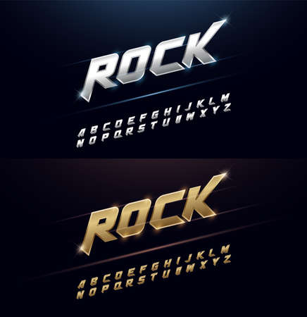 Elegant Silver and Golden Metal Chrome Alphabet Font. Typography sport modern style gold italic fonts set. vector illustrationのイラスト素材