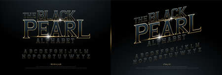 Alphabet golden metallic and effect designs for logo, Poster, Invitation. Exclusive Gold Letters Typography regular font movie concept. vector illustrationのイラスト素材