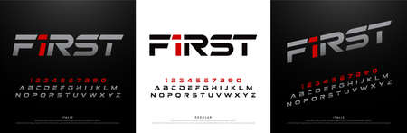 sport modern alphabet fonts. technology typography silver and red italic font uppercase. vector illustrationのイラスト素材