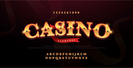 Casino luxury 3d alphabet gold logotype with royal font. Typography red and golden fonts letters uppercase and number. vector illustrationのイラスト素材