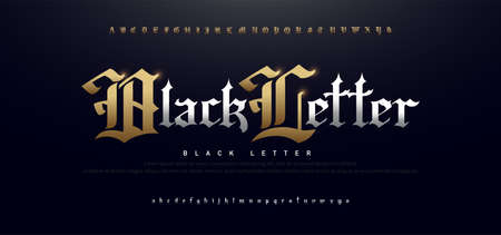 Elegant Blackletter Gothic Golden Alphabet Font. Typography silver and gold classic style font set. vector illustrationのイラスト素材