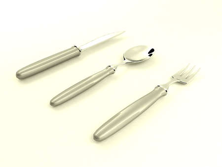 Spoon, fork and knife on white background