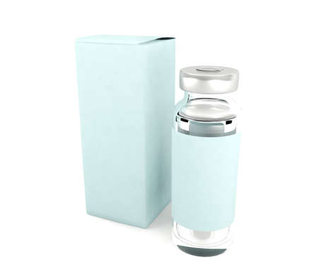 Medical vial and box isolated on white background