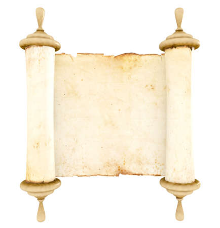 Old antique scroll paper on white backgroundの写真素材