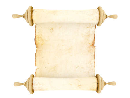 Old antique scroll paper on white backgroundの写真素材