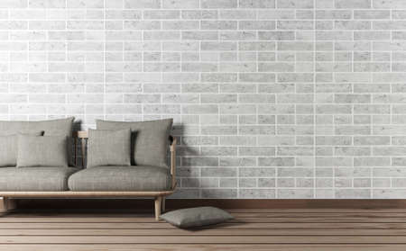 Living room interior with sofa and brick wall