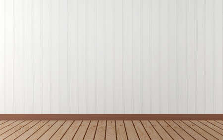 White wooden wall and hardwood floor