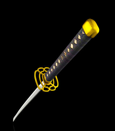 Japan Katana sword isolated on black background, 3D renderingの写真素材
