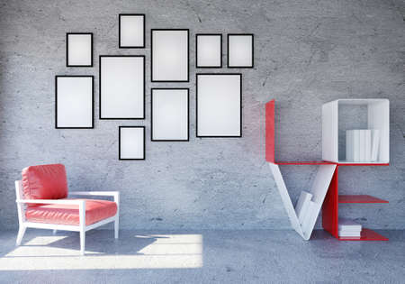 Modern and Loft room interior with word Love book shelf for Valentine's day, 3D rendering