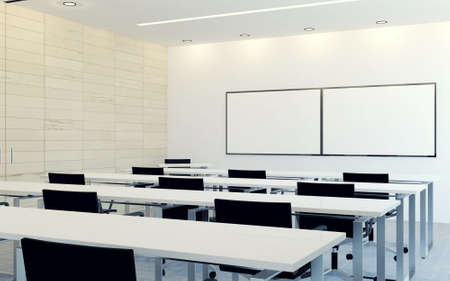 Modern interior of business conference room with blank monitor screen for presentation, 3D renderingの写真素材