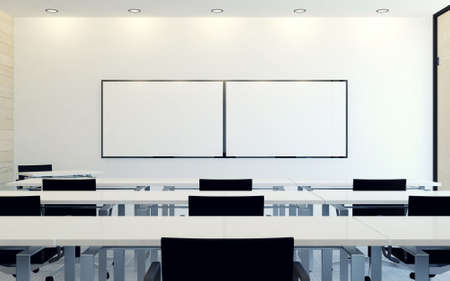 Modern interior of business conference room with blank monitor screen for presentation, 3D renderingの写真素材