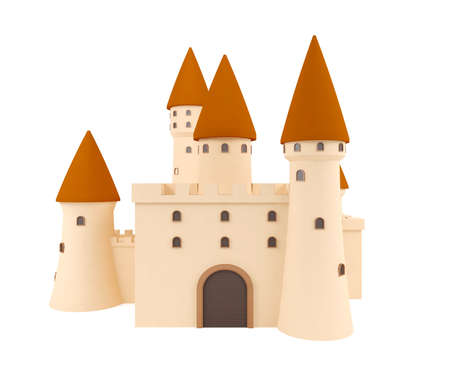 Cartoon medieval castle isolated on white background, 3D renderingの写真素材