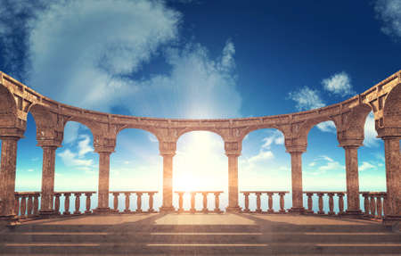 Ancient Roman column ruins in elliptical arrangement, 3D renderingの写真素材