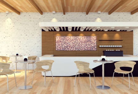 Interior of empty modern coffee shop, 3D rendering