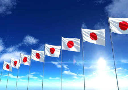 Flag of Japan under blue sky, 3D rendering
