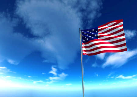 Flag of the United States of America under blue sky, 3D rendering