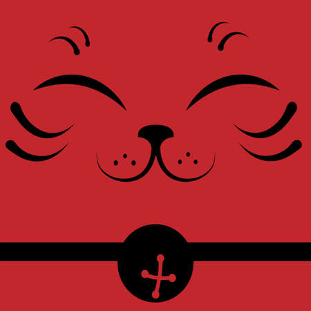 Japanese beckoning cat face close up on red background, Maneki Neko, vector illustrationのイラスト素材