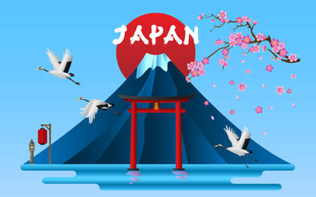 Landscape of Japanese cultural symbols, vector illustration