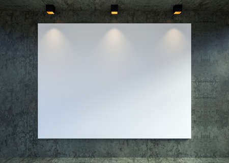 Mock up empty canvas poster frame in modern loft gallery interior backgrond, 3D Rendering