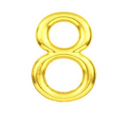 Numeral 8, Golden balloon number eight isolated on white background, 3D Rendering