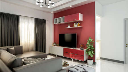 Small modern living room interior, 3d rendering