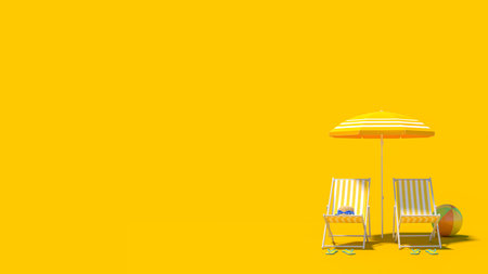 Beach travel summer holiday vacation concept background with copy space, 3d renderingの写真素材