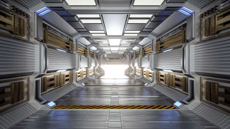 Futuristic Architecture Sci-Fi Hallway and Corridor Interior, 3D Rendering
