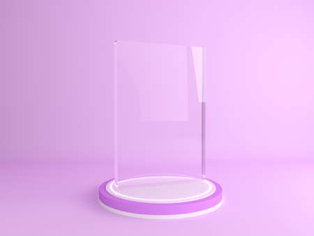 Cylinder podium display or showcase with transparent crystal mockup for product in purple background, 3d renderingの写真素材