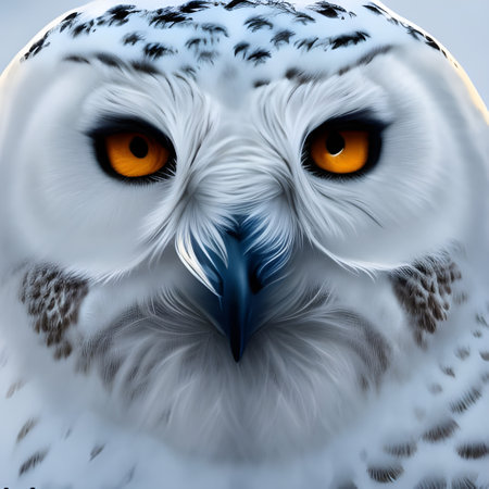 Close up image of snowy owl face, Generative AIの素材
