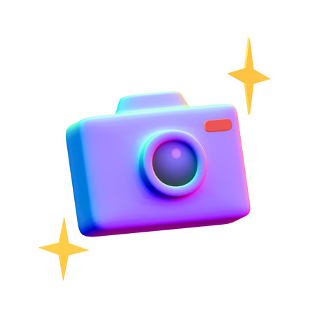 Clipping path, Low poly Retro Camera in gradient color, 3d renderingの写真素材