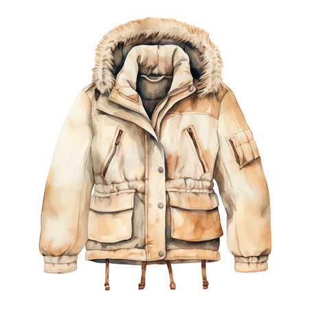 Winter jacket, winter accessories, watercolor illustrationの素材