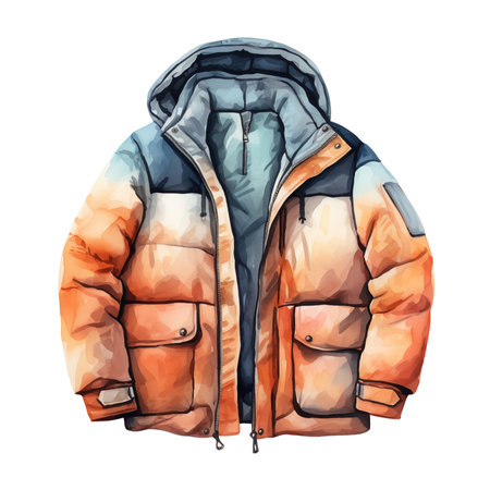 Winter jacket, winter accessories, watercolor illustrationの素材