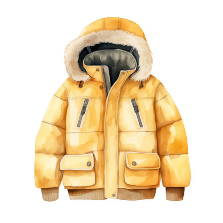 Winter jacket, winter accessories, watercolor illustrationの素材