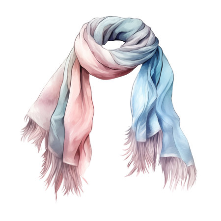 Colorful winter scarf, winter accessories, watercolor illustrationの素材