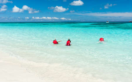 Childrens were diving Snorkeling in clear sea at Similan island Andaman sea,Phangnga Thailandの写真素材