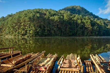 Bamboo raft at reservoir ,Pang-ung, Mae Hong Son, Thailandの写真素材