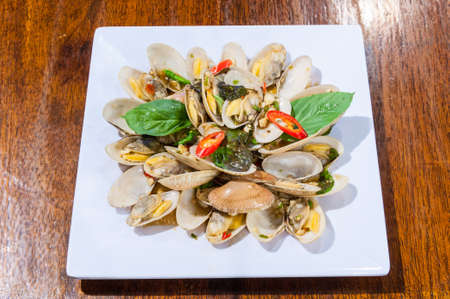 Stir fried clams with roasted chili paste,Thai foodの写真素材