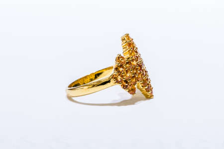 Gold ring with reflection isolated on white backgroundの写真素材