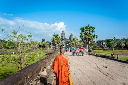 Monk in Angkor Wat Cambodia.Siem Reap, Cambodia. World Heritage landmarkの写真素材