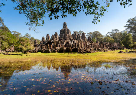 Bayon temple in Angkor Thom,landmark in Siem Reap, Cambodia. Angkor was inscribed on the UNESCO World Heritage List in 1992の写真素材