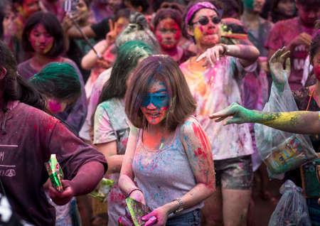 Bangkok Thailand 27 March 2016 : Holi Festival, Holi Rangotsav at Thammasat university, .on 27 March 2016 in Bangkok, Thailandのeditorial素材